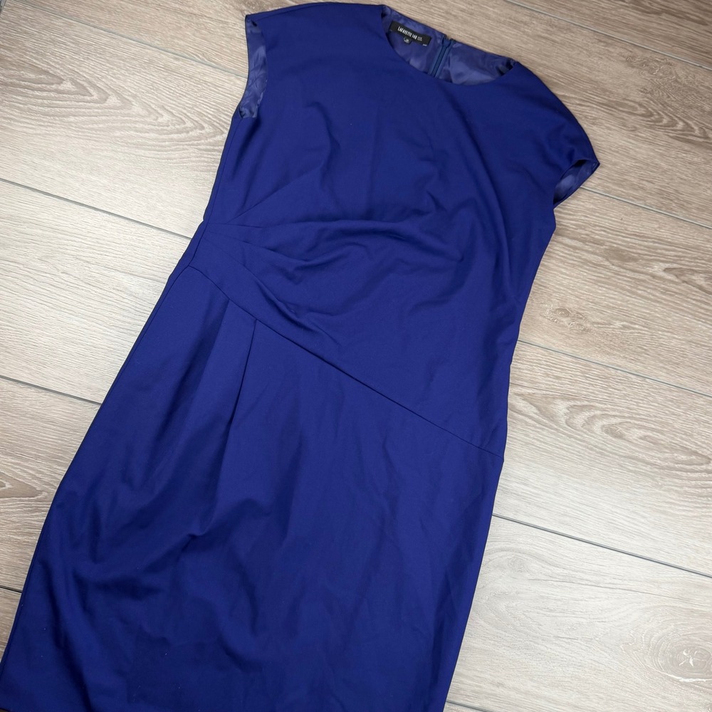 Lafayette 148 New York Womens Sheath Dress Pleated Cap Sleeve Blue 12